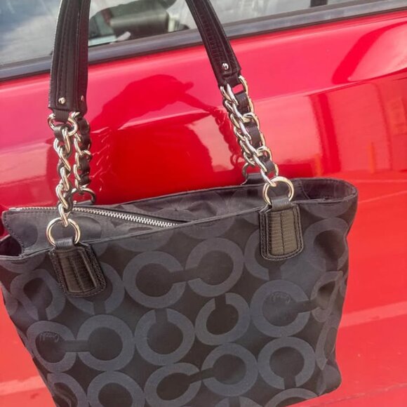 Coach Black Signature Nylon Mia Opaque Chain Tote - Picture 6 of 7